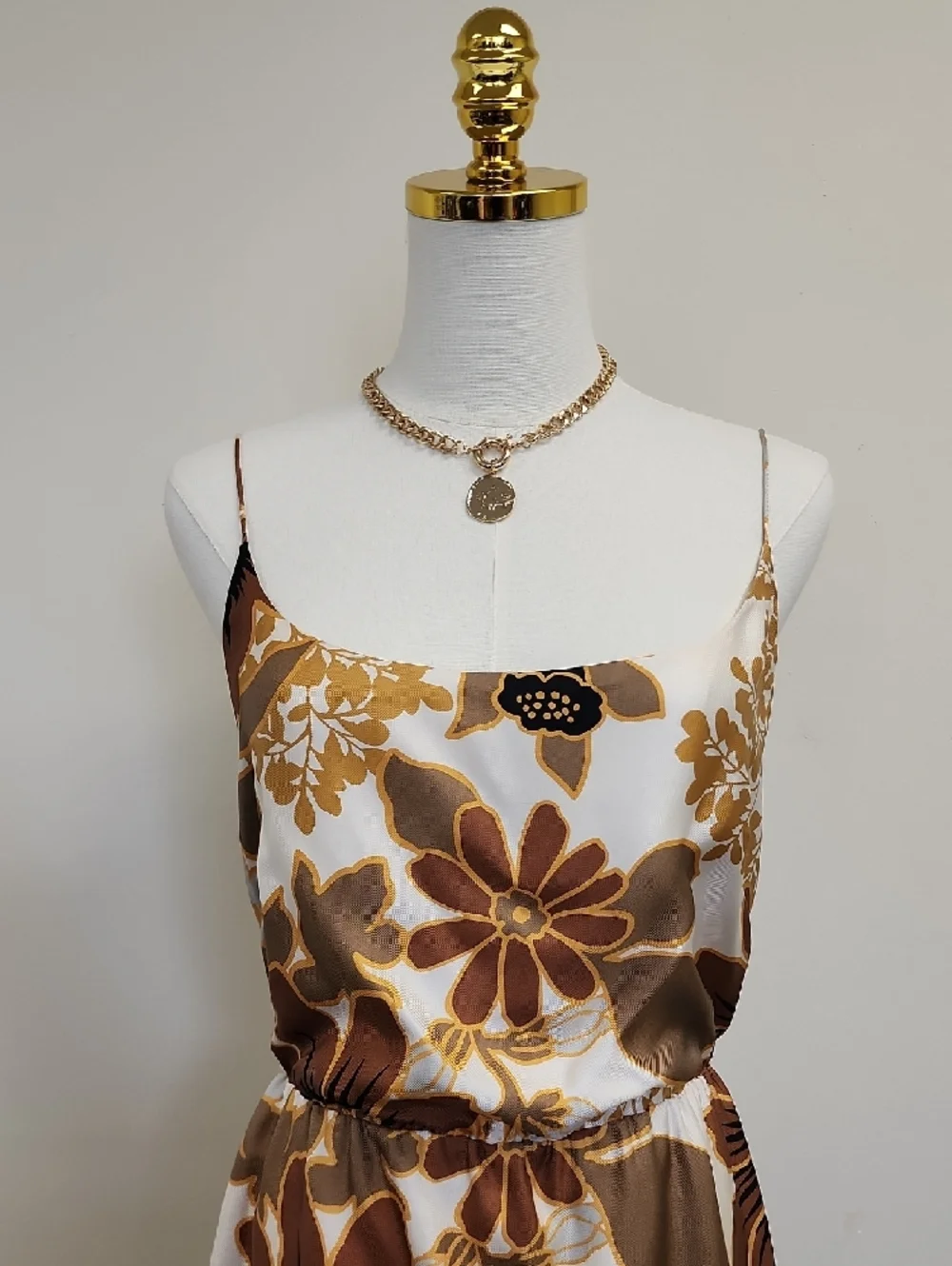 J.Crew Satin Floral Slip Midi Dress Spaghetti Strap Brown Cream Size 8 - Picture 2 of 11